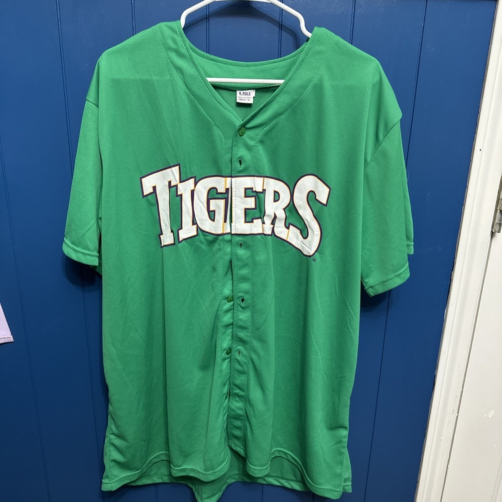 LOUSIANA STATE U LSU TIGERS Vtg Baseball Jersey Jacket XL Green‎